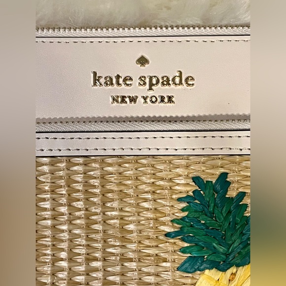 Kate Spade ♠️ Colada Pineapple Leather Wicker Straw Wristlet Wallet Purse Clutch - Picture 7 of 14